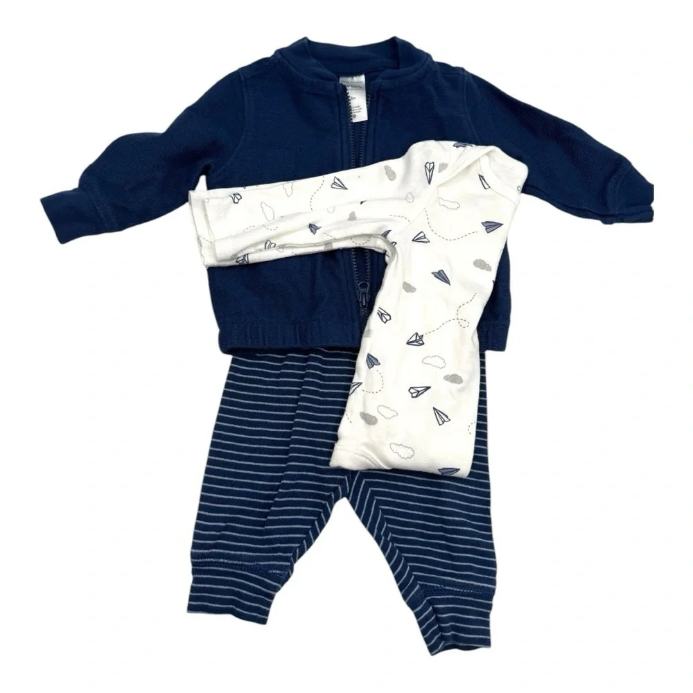 Carter’s Just One You Striped Planes Top and Bottom 3 piece Set Baby Boy